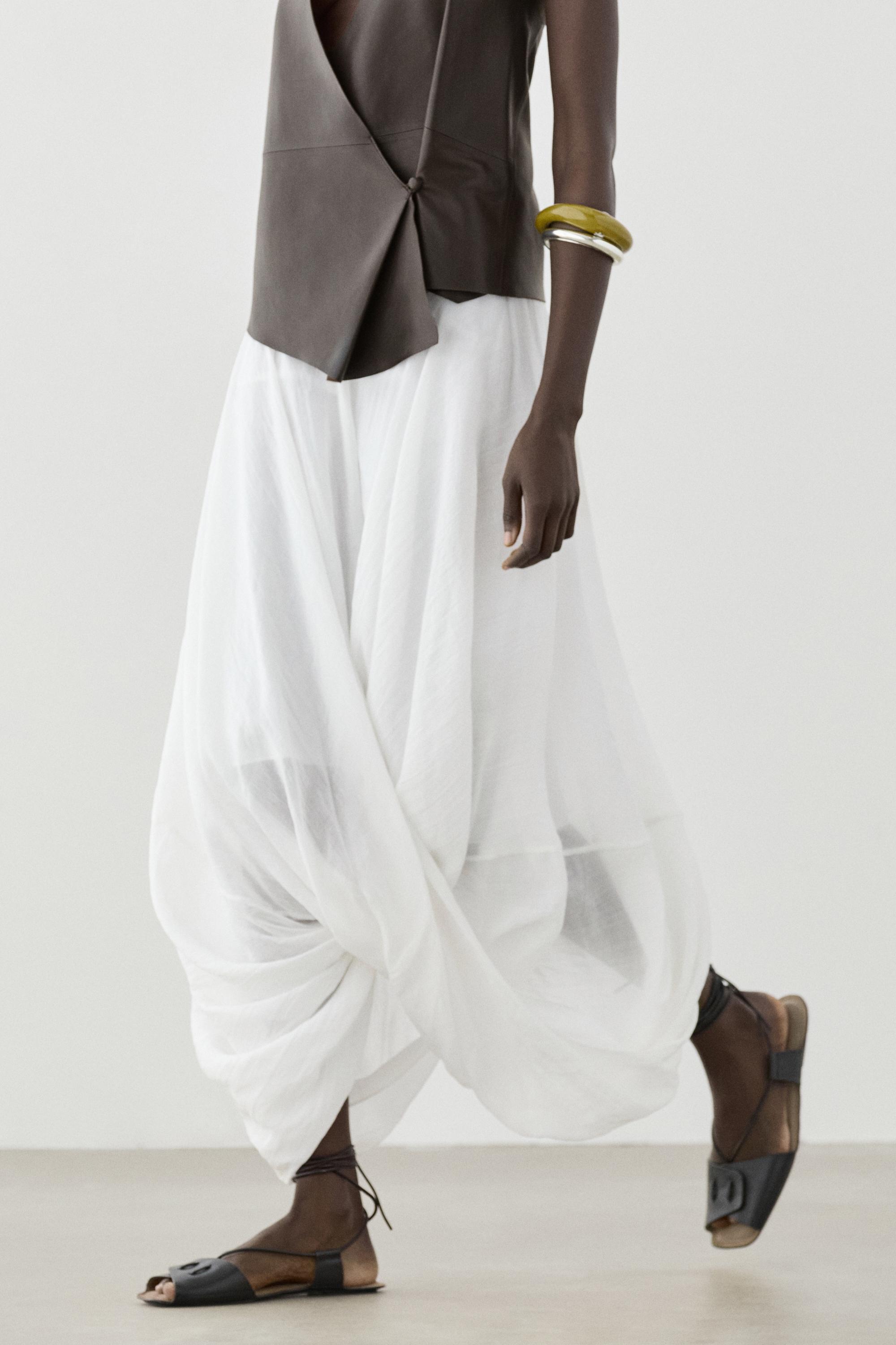 Crossover midi skirt with draped detail